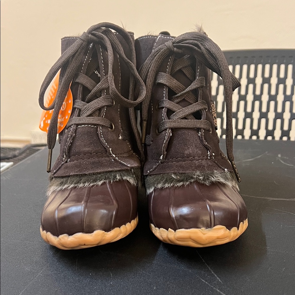 Women’s Sporto Brown Winter Boots with Leather and Faux Fur Trim